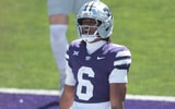 Kansas State Wildcats safety Qua Moss (6) celebrates an interception during the second half of the game against UCF Knights at Bill Snyder Family Stadium on Sept. 27, 2025. (© Evert Nelson/The Capital-Journal / USA TODAY NETWORK via Imagn Images)