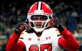 Nov 29, 2025; Detroit, Michigan, USA; Maryland defensive back La'Khi Roland (27) takes the field before a game against Michigan State at Ford Field. Mandatory Credit: Brendan Mullin-Imagn Images
