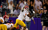 Michigan State and former Iowa State Cyclones defensive back Tre Bell (7) celebrates after the Cyclones defense recovers a fumble by the TCU Horned Frogs offense during the second half at Amon G. Carter Stadium. - Jerome Miron, USA TODAY Sports
