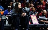 South Carolina Gamecocks forward Alicia Tournebize (31) sits on the bench before a game against the Florida Gators at Exactech Arena at the Stephen C. O'Connell Center. Mandatory Credit: Matt Pendleton-Imagn Images