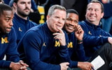 Michigan Wolverines basketball head coach Dusty May and assistants Mike Boynton Jr., Akeem Miskdeem and Kyle Church. (Photo by Junfu Han / USA TODAY NETWORK via Imagn Images)