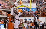 UTEP’s Mark Robinson (66) celebrates Shay Smith’s (8) touchdown during a game against Texas at Darrell K Royal–Texas Memorial Stadium in Austin, Texas, on Saturday, Sept. 13, 2025. © Gaby Velasquez / El Paso Times / USA TODAY NETWORK via Imagn Images