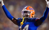 Florida safety Jordan Castell (14) celebrates after making a play during a football game between Tennessee and Florida at Ben Hill Griffin Stadium in Gainesville, Fla., on Saturday, Sept. 16, 2023. © Brianna Paciorka/News Sentinel / USA TODAY NETWORK via Imagn Images