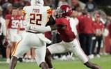 Sep 6, 2025; Tuscaloosa, Alabama, USA; Alabama defensive back Cam Calhoun (9) attempts to tackle UL Monroe running back D'Shaun Ford (22) at Saban Field at Bryant-Denny Stadium. Alabama defeated UL Monroe 73-0. Mandatory Credit: Gary Cosby Jr.-Imagn Images