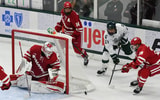 Michigan State and Wisconsin play hard in the third period in Munn Arena Saturday, Nov. 22, 2025. - Robert Killips, USA TODAY Sports