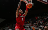Jan 2, 2025; Stanford, California, USA; Louisville Cardinals forward Khani Rooths (9) dunks the ball during the first half against Stanford Cardinal at Maples Pavilion. Mandatory Credit: Justine Willard-Imagn Images