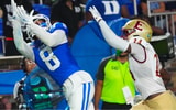Aug 30, 2024; Durham, North Carolina, USA; Duke Blue Devils wide receiver Jordan Moore (8) makes a reception against Elon Phoenix defensive back Brycen Scott (14) during the second half at Wallace Wade Stadium. Mandatory Credit: James Guillory-Imagn Images