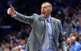 Jan 7, 2026; Lexington, Kentucky, USA; Kentucky Wildcats head coach Mark Pope motions to his players during the second half against the Missouri Tigers at Rupp Arena at Central Bank Center. Mandatory Credit: Jordan Prather-Imagn Images