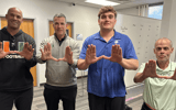 Miami coaches Mario Cristobal, Jason Taylor, Alex Mirabal visit Reed Ramsier