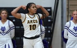 Brush guard Tatiana Mason celebrates after a shot during the first half of a Division III regional semifinal basketball game on Thursday, Feb. 27, 2025, in Canton, Ohio.