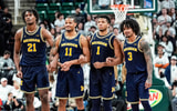 Michigan Wolverines basketball forward Morez Johnson Jr., guard Roddy Gayle Jr., guard Trey McKenney and guard Elliot Cadeau. (Photo by Junfu Han / USA TODAY NETWORK via Imagn Images)