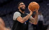 Jan 6, 2026; Sacramento, California, USA; Dallas Mavericks forward Anthony Davis (3) shoots the ball before the start of the game against the Sacramento Kings at the Golden 1 Center. Mandatory Credit: Cary Edmondson-Imagn Images