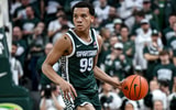 Michigan State's Divine Ugochukwu moves the ball agains tNorthwestern during the first half on Thursday, Jan. 8, 2026, at the Breslin Center in East Lansing. - Nick King, USA TODAY Sports