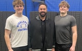 2027 Kentucky EDGEs Griffin (left) and Cooper Benke (right) with Michigan State tight ends coach Brian Wozniak