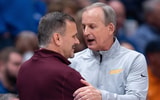 Tennessee Volunteers head coach Rick Barnes, right, congratulates Mississippi State Bulldogs head coach Chris Jans on his team's win over the Volunteers during their SEC Men's Basketball Tournament quarterfinal game at Bridgestone Arena in Nashville, Tenn., Friday, March 15, 2024.