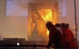 A fire broke out during a college basketball game between Oklahoma and Georgia, ESPN Screengrab