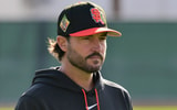 Feb 10, 2026; Scottsdale, AZ, USA;  San Francisco Giants manager Tony Vitello looks on during a Spring Training workout at Scottsdale Stadium Mandatory Credit: Matt Kartozian-Imagn Images