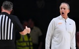 Feb 21, 2026; Nashville, Tennessee, USA;  Tennessee Volunteers head coach Rick Barnes reacts after a called foul against the Vanderbilt Commodores during the first half at Memorial Gymnasium. Mandatory Credit: Steve Roberts-Imagn Images