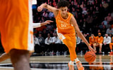 Feb 21, 2026; Nashville, Tennessee, USA;  Tennessee Volunteers forward Nate Ament (10) drives to the basket against the Vanderbilt Commodores during the first half at Memorial Gymnasium. Mandatory Credit: Steve Roberts-Imagn Images