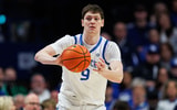 Feb 4, 2026; Lexington, Kentucky, USA; Kentucky Wildcats forward Trent Noah (9) passes the ball during the first half against the Oklahoma Sooners at Rupp Arena at Central Bank Center. Mandatory Credit: Jordan Prather-Imagn Images