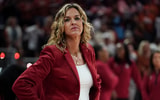 Feb 1, 2026; Austin, Texas, USA; Oklahoma Sooners head coach Jennie Baranczyk enters the court before the game against the Oklahoma Sooners at Moody Center. Mandatory Credit: Dustin Safranek-Imagn Images