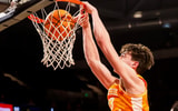 Mar 3, 2026; Columbia, South Carolina, USA; Tennessee Volunteers forward J.P. Estrella (13) dunks against the South Carolina Gamecocks in the second half at Colonial Life Arena. Mandatory Credit: Jeff Blake-Imagn Images