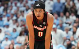 Feb 23, 2026; Chapel Hill, North Carolina, USA; Louisville Cardinals guard Mikel Brown Jr. (0) on the court in the second half at Dean E. Smith Center. Mandatory Credit: Bob Donnan-Imagn Images
