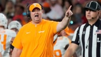 Oct 18, 2025; Tuscaloosa, Alabama, USA; Tennessee Volunteers head coach Josh Heupel reacts in the second quarter against the Alabama Crimson Tide at Saban Field at Bryant-Denny Stadium. Mandatory Credit: Gary Cosby-USA TODAY Network via Imagn Images