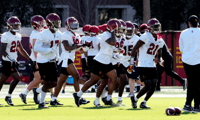 USC Trojans defense during USC spring football practice on Howard Jones/Brian Kennedy Field on the campus of USC in Los Angeles on Tuesday, March 22, 2022. (Photo by Keith Birmingham/MediaNews Group/Pasadena Star-News via Getty Images)