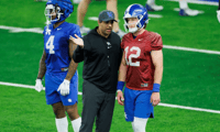 Bush Hamdan and Brock Vandagriff at Kentucky football practice
