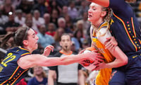Indiana Fever guard Caitlin Clark and Los Angeles Sparks forward Cameron Brink