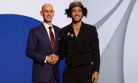 Former Duke G Jared McCain with Adam Silver