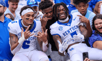 Dane Key (left) and Barion Brown celebrate Kentucky's road win over Ole Miss - Mont Dawson, Kentucky Sports Radio