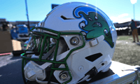 Nov 16, 2024; Annapolis, Maryland, USA; S detailed view of Tulane Green Wave helmet during the second half against the Navy Midshipmen at Navy-Marine Corps Memorial Stadium. Mandatory Credit: Tommy Gilligan-Imagn Images