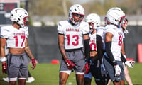 Malik Clark and other South Carolina WRs during spring practice in 2025 (Photo: Katie Dugan | GamecockCentral.com)(