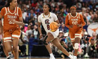South Carolina Gamecocks forward Joyce Edwards (8) control the ball against the Texas Longhorns during the third quarter in a semifinal of the women's 2025 NCAA tournament at Amalie Arena. Mandatory Credit: Nathan Ray Seebeck-Imagn Images