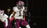 Harper Woods WR and Michigan State target Dakota Guerrant powers into the end zone during the Division 4 football district semifinal on Saturday, Nov. 2, 2024, at Bob Atkins Field. - Brandon Folsom, USA TODAY Sports
