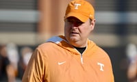 Tennessee Head Coach Josh Heupel looks on during defensive back drill