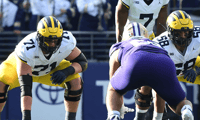 Michigan Wolverines football offensive linemen Evan Link and Giovanni El-Hadi became full-time starters in 2024. (Photo by Lon Horwedel / TheWolverine.com)