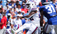 Ray Davis drills a PAT in a preseason game, via the Buffalo Bills