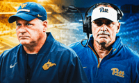 West Virginia head coach Rich Rodriguez and Pitt head coach Pat Narduzzi face off