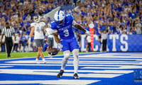 Kentucky running back Seth McGowan celebrates a touchdown vs. Eastern Michigan at Kroger Field on Saturday, September 13, 2025 in Lexington, Kentucky. Photo by Crawford Ifland, Kentucky Sports Radio.