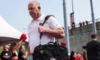 Louisville coach Jeff Brohm walks towards the locker room before the Louisville-James Madison college football game Friday September 5, 2025 at L&N Credit Union Stadium in Louisville, Kentucky.