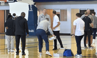 Mark Pope at OKC Thunder practice | via X/Twitter: @CAlmanza1007