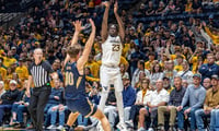 West Virginia's Morris Ugusuk against Mount St. Mary's