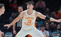 Angelina Alcantar/News Sentinel / USA TODAY NETWORK via Imagn Images | Tennessee forward J.P. Estrella (13) guards Northern Kentucky guard Ethan Elliott (6) during a NCAA basketball game between the Tennessee Volunteers and Northern Kentucky Norse at Thompson-Boling Arena at Food City Center on Nov. 8, 2025.