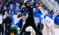 Nov 30, 2024; Lexington, Kentucky, USA; Kentucky Wildcats quarterback Cutter Boley (8) throws a pass during the game against the Louisville Cardinals at Kroger Field. Mandatory Credit: Jordan Prather-Imagn Images