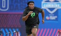 Mar 1, 2026; Indianapolis, IN, USA; Kentucky offensive lineman Jalen Farmer (OL23) during the NFL Scouting Combine at Lucas Oil Stadium. Mandatory Credit: Kirby Lee-Imagn Images