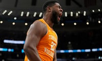 Tennessee forward Jaylen Carey (23) erupts in celebration after scoring against Iowa State in the NCAA Tournament Sweet 16 at the United Center in Chicago on March 27, 2026.
