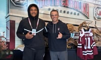 North Carolina DL John Archer with South Carolina's Shane Beamer (Photo: John Archer | X)